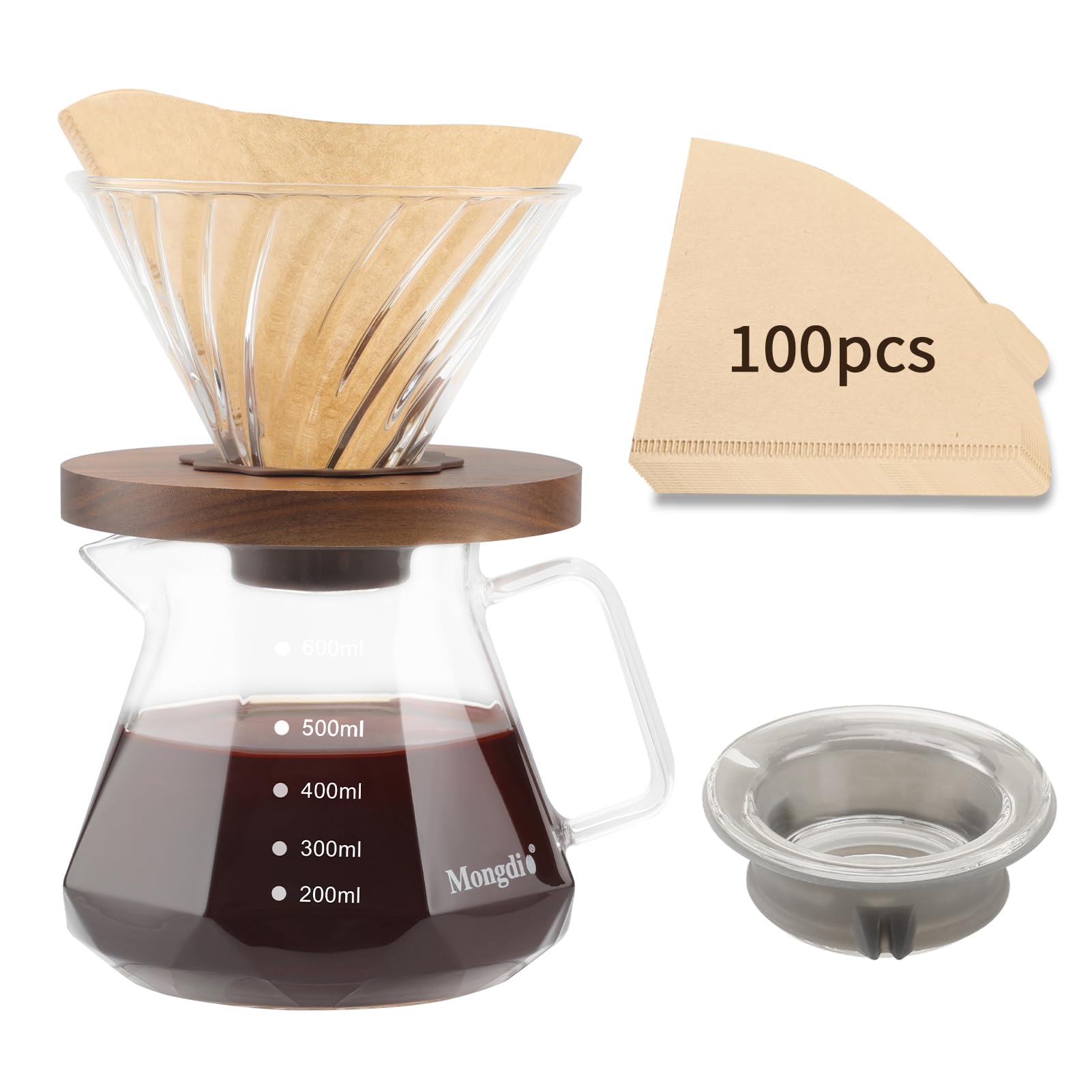 Mongdio cafetera goteo 600ml en cristal para café recién hecho