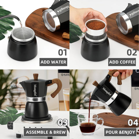 Mongdio cafetera-moka-boca-verter-flujo: vertido limpio en la taza.