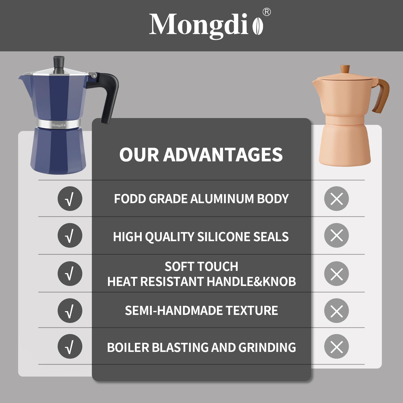 Cafetera Moka Mongdio con diseño italiano en azul para cocina elegante