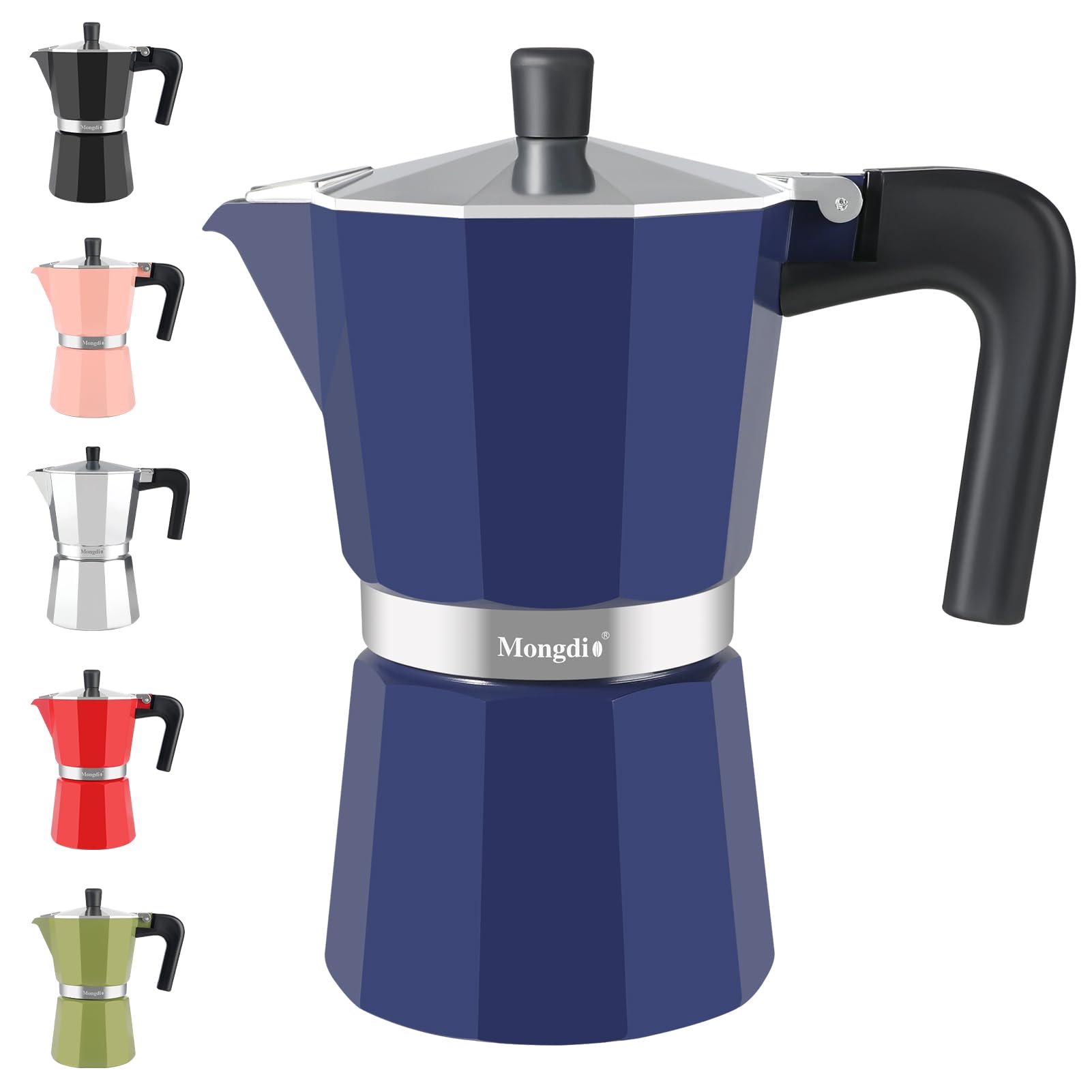 Mongdio cafetera moka para estufa con 9 tazas en color azul.