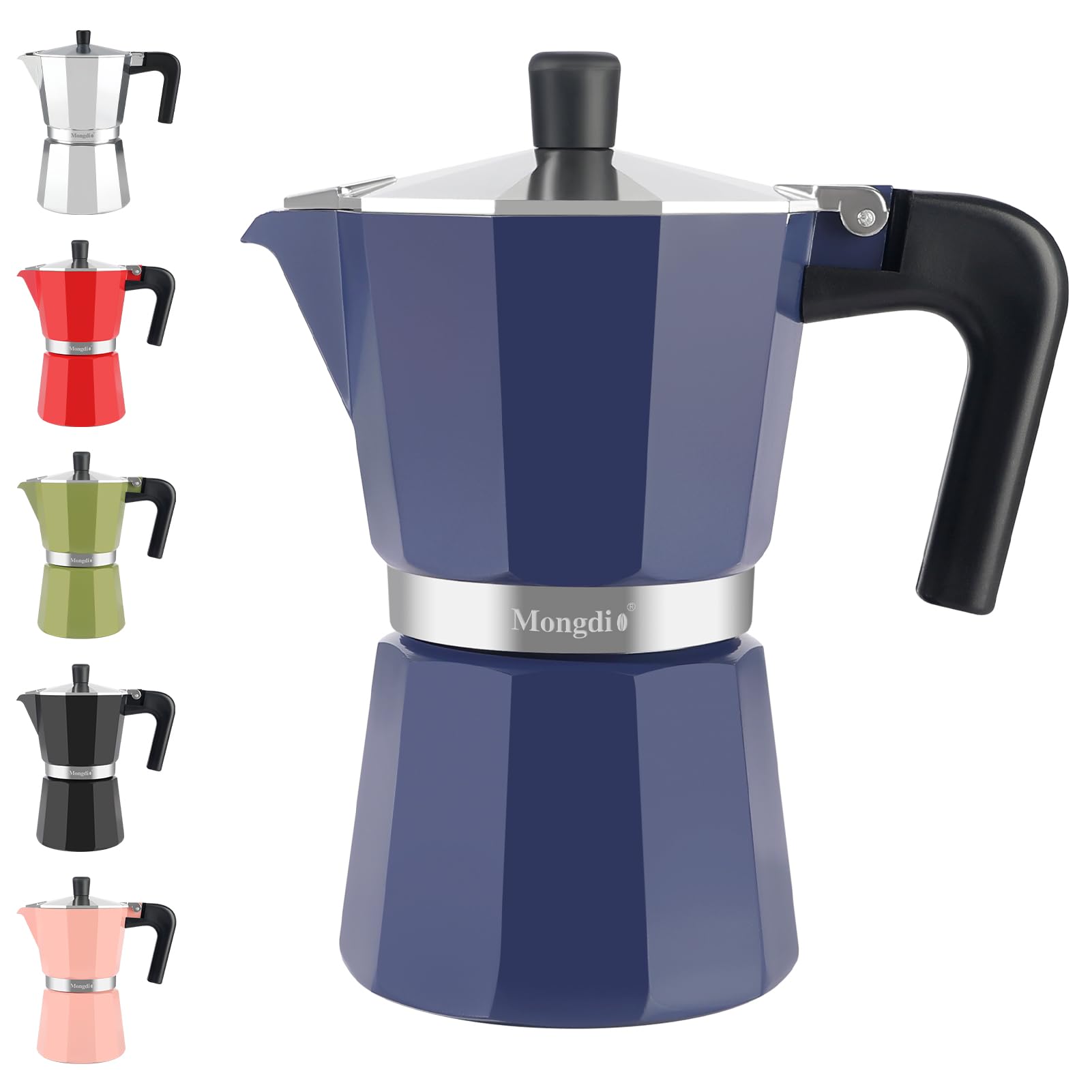 Mongdio cafetera moka estufa azul, espresso intenso para uso diario