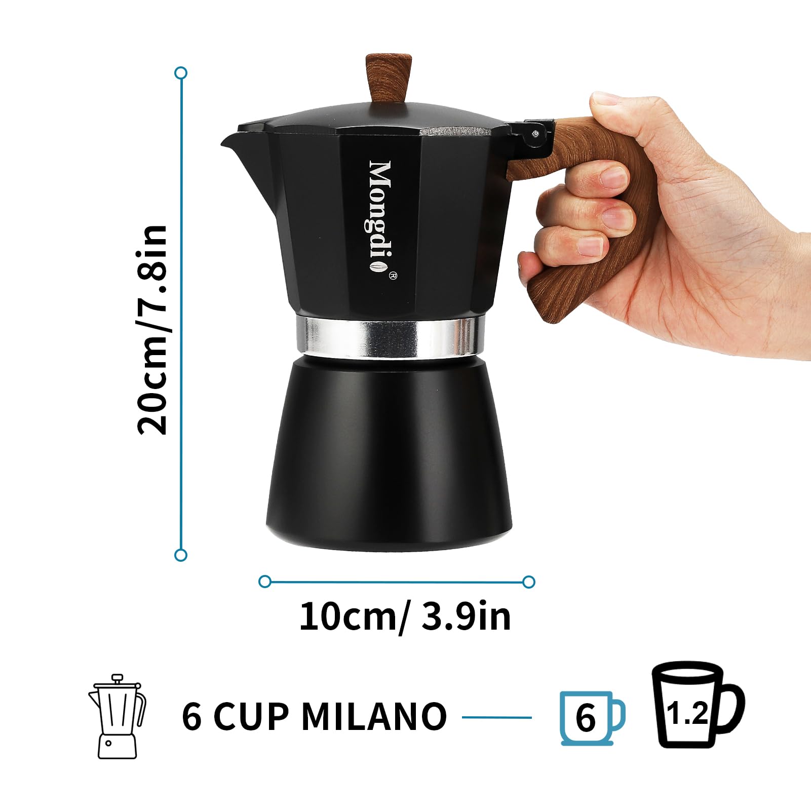 Mongdio cafetera-moka-tapa-ergonomica: vertido sin goteo.