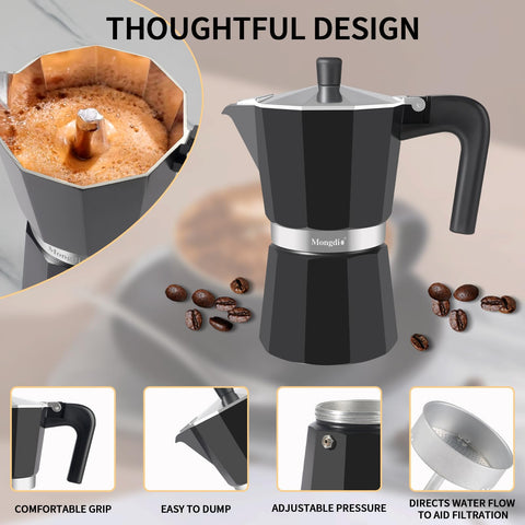Mongdio Moka Pot interior filtro: filtro suave para extracción limpia.