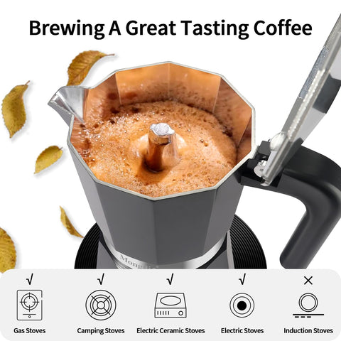 Mongdio Moka Pot mano ergonómica: mango resistente al calor para un agarre cómodo.