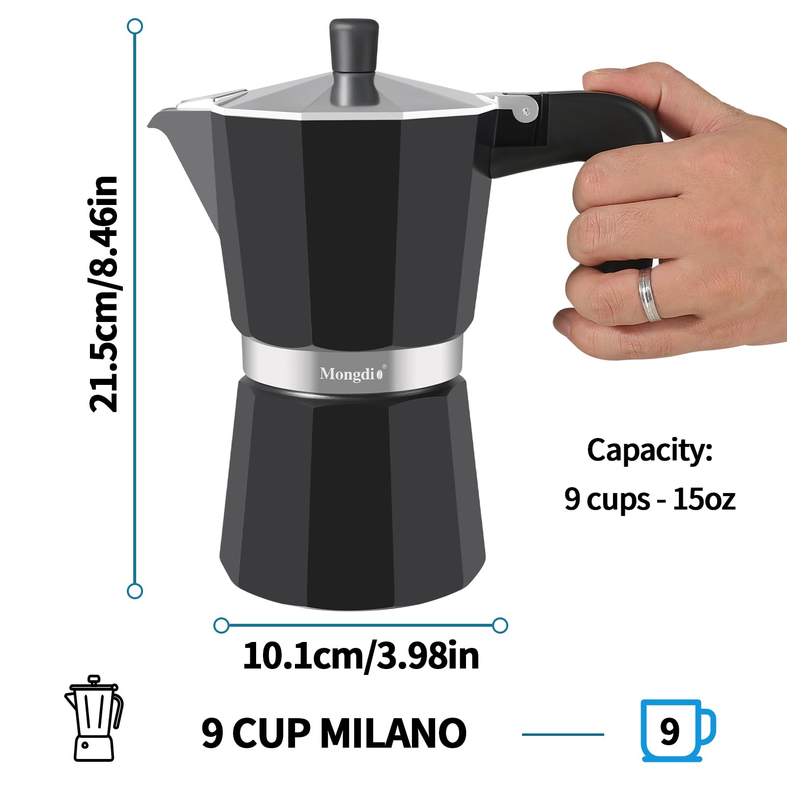 Mongdio Moka Pot válvula seguridad: regula la presión para mayor control.