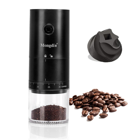 Mongdio molinillo de café eléctrico portátil con 38 ajustes para molienda precisa.
