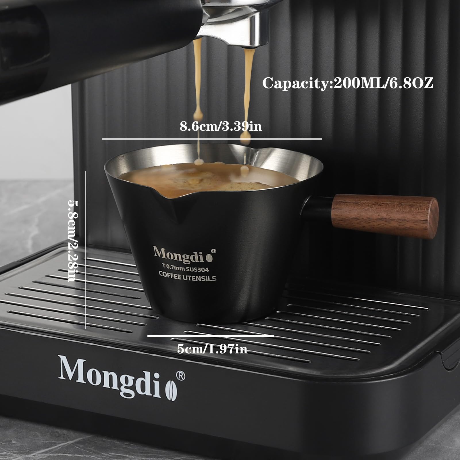 Mongdio mango de madera ergonómico, ideal para evitar quemaduras al verter.