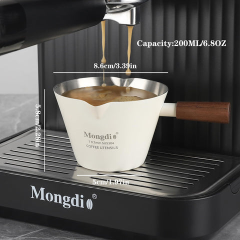 Mongdio Taza Medidora Espresso de acero inoxidable para durabilidad y limpieza fácil.