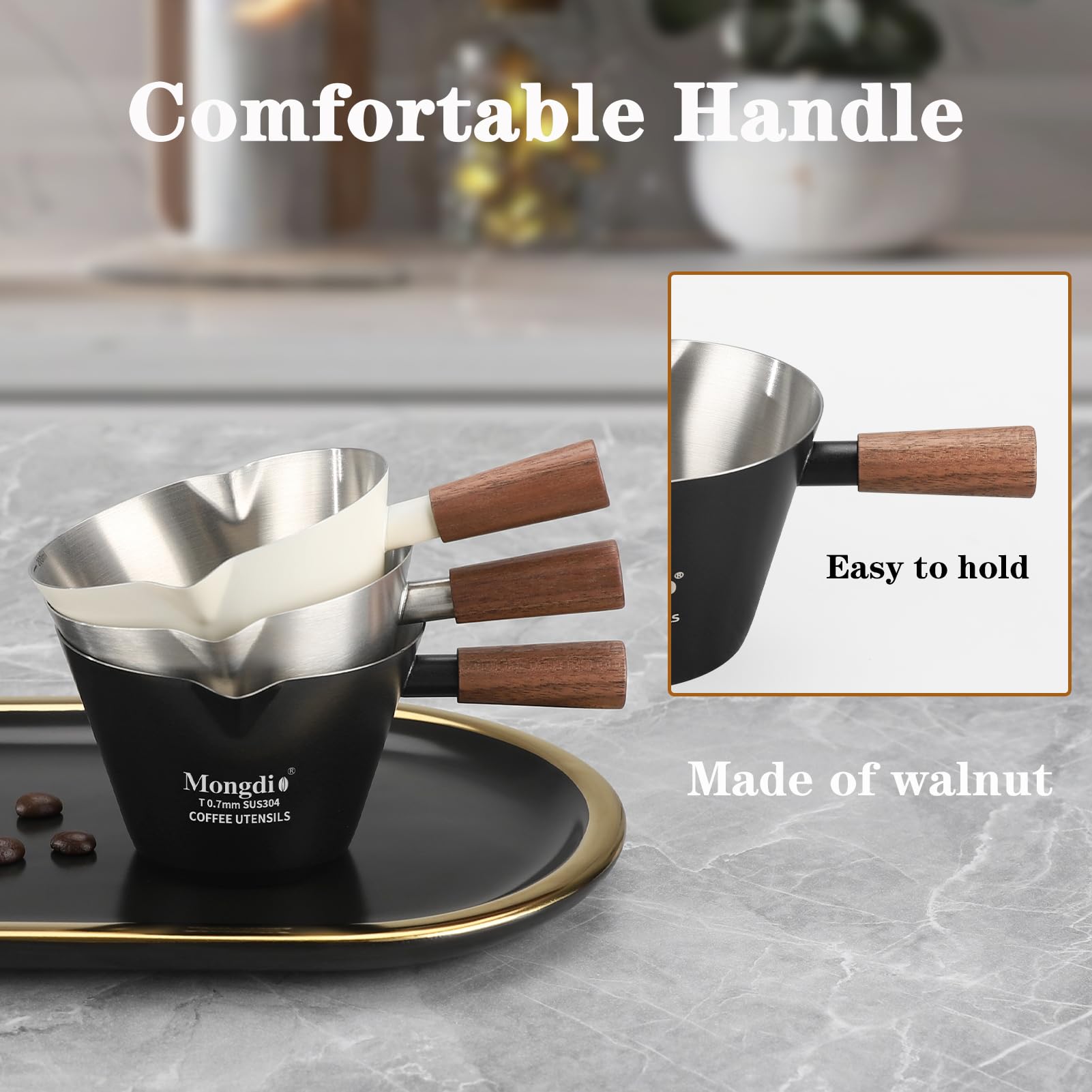 Mongdio Taza Medidora Espresso acabado blanco para cocina con diseño elegante.