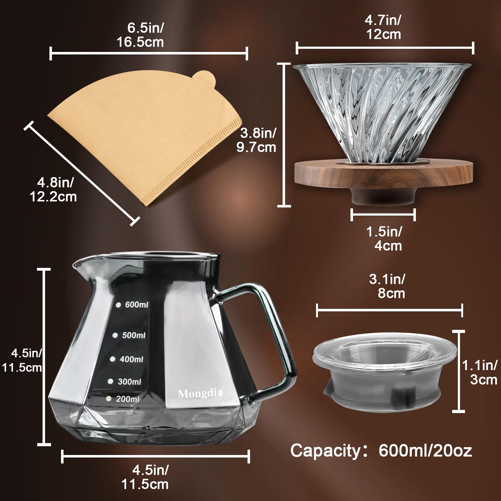 Mongdio vaso de vidrio para preparación por goteo