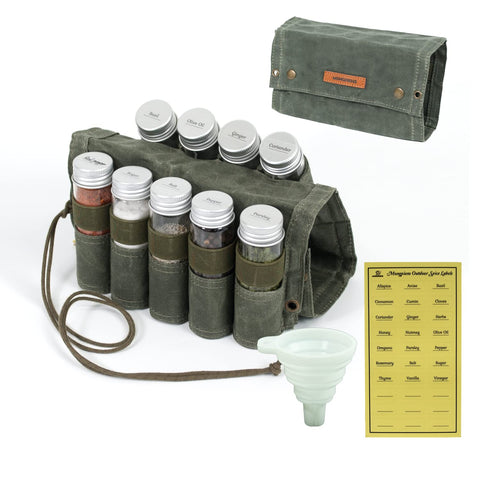 Kit de especias MONGPIENS para acampar con tarros cristal, práctico para cocinar al aire libre