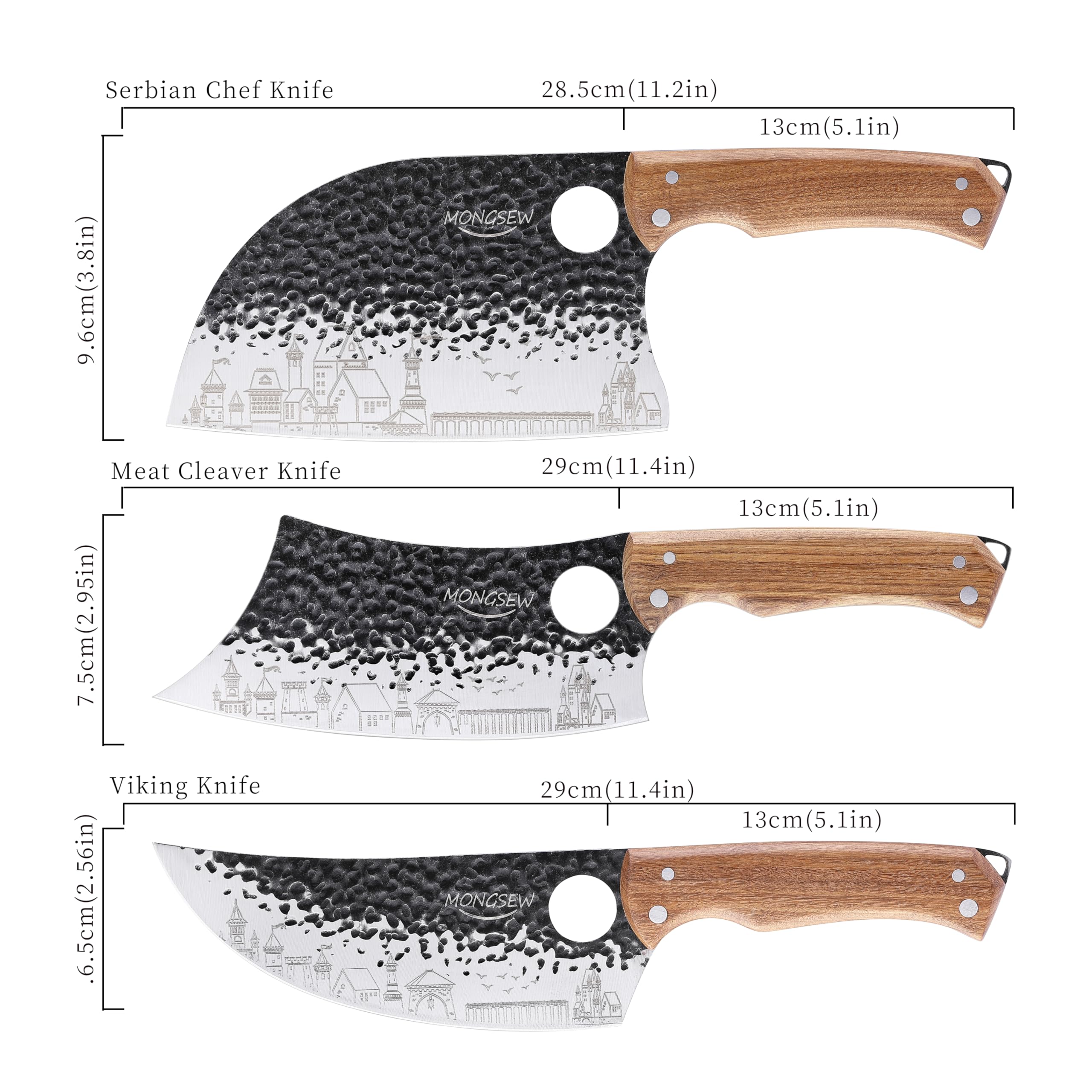 Cuchillo vikingo Mongsew de 6.5 pulgadas para preparación rápida.