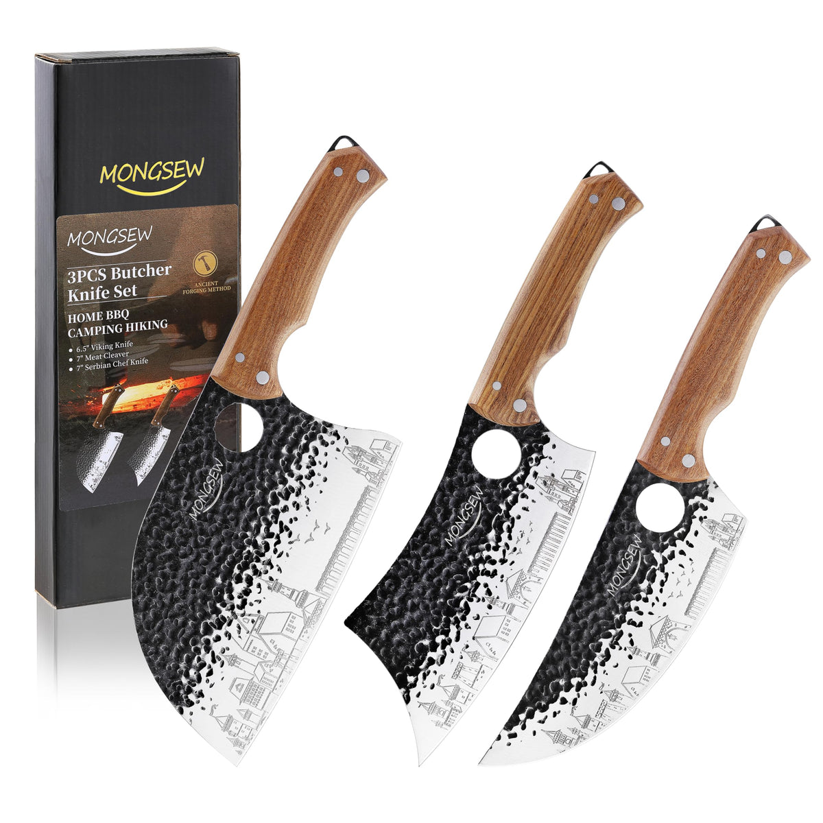 Cuchillos Mongsew conjunto de 7 pulgadas para cortes de carne precisos.