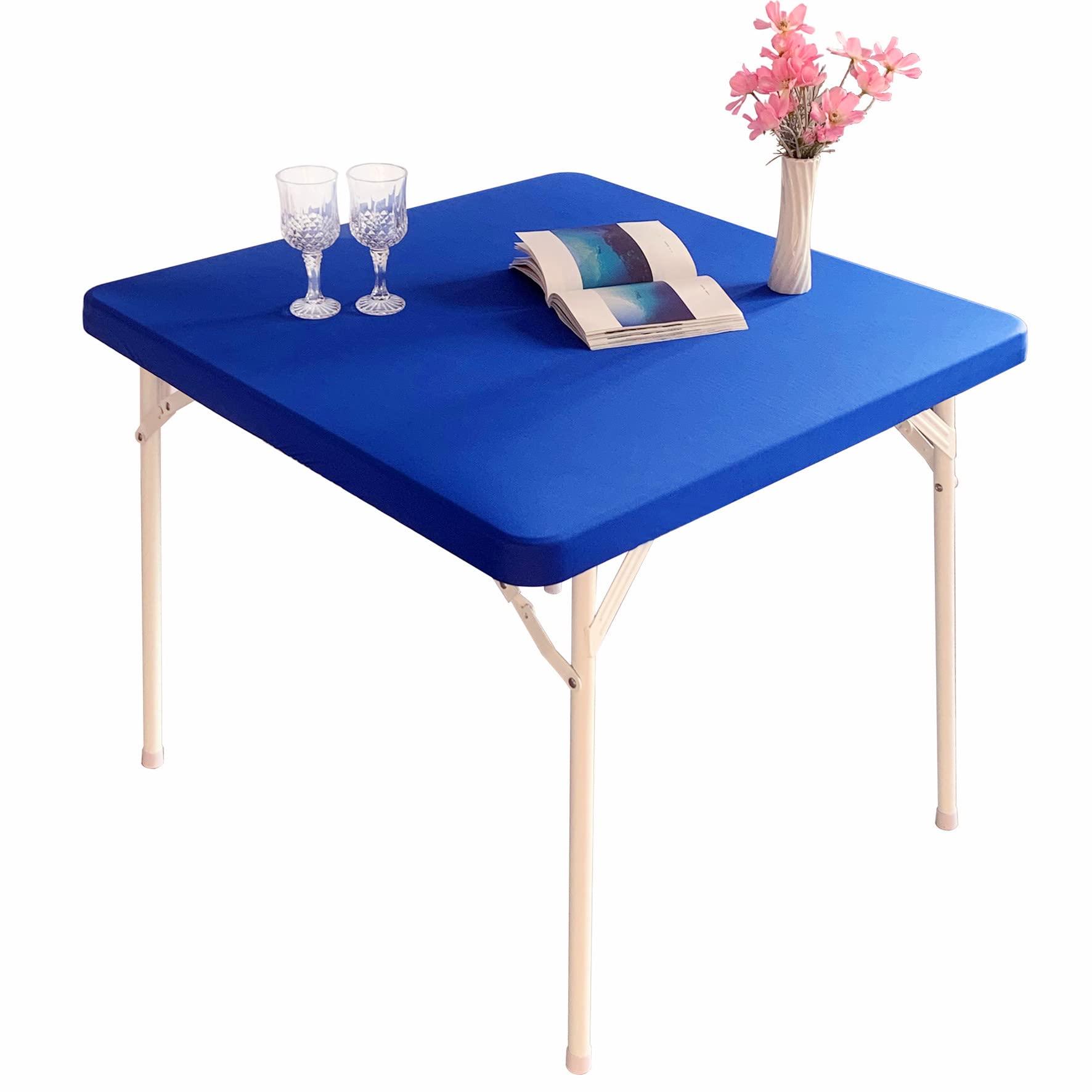 Monibana mantel elástico para mesa cuadrada azul 34x34, ajuste seguro.