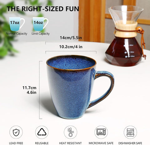 MONITO taza de 17oz cerámica azul con borde dorado ideal para café.