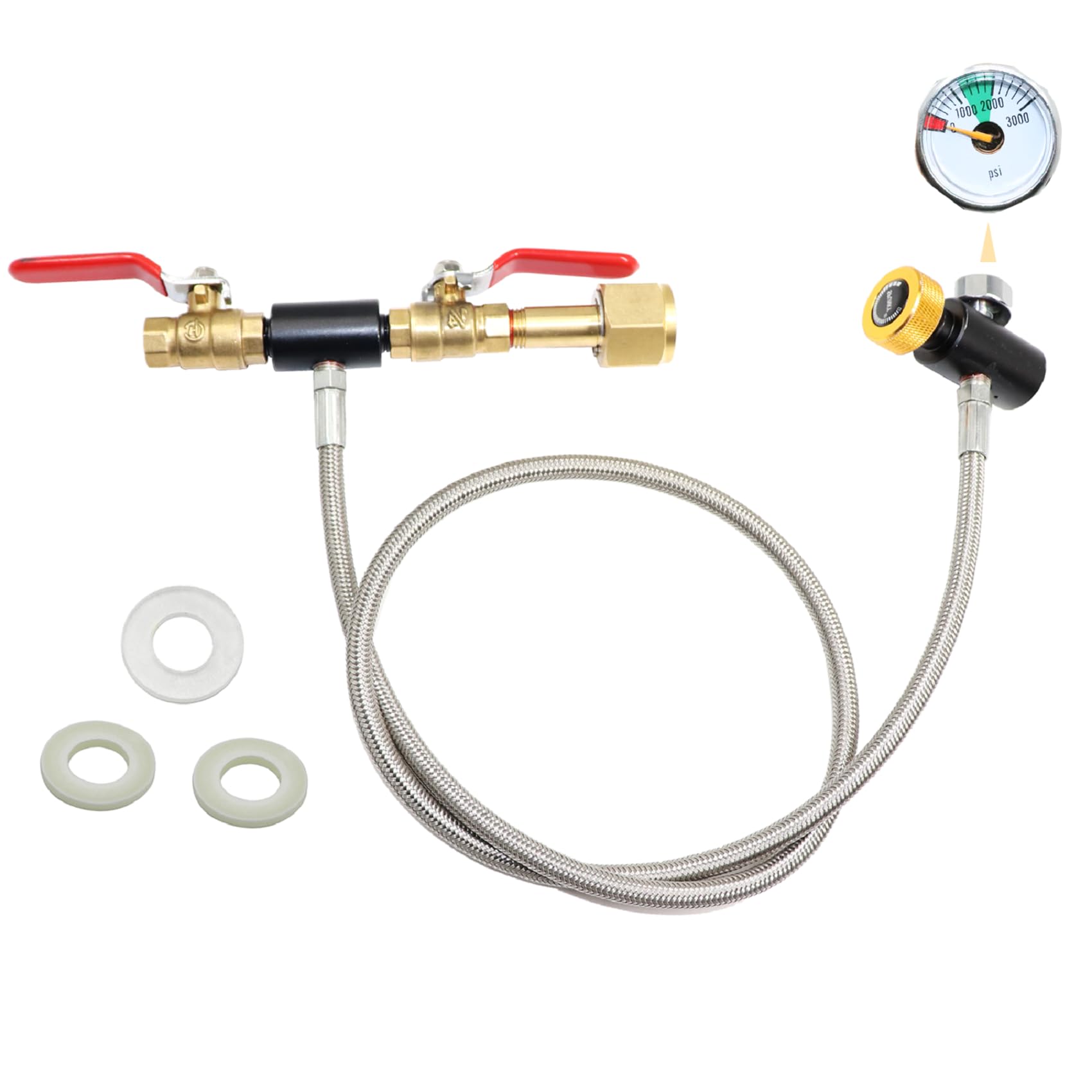 MONKEMON CGA320 manguera recarga CO2 de 24 pulgadas con indicador de presión para rellenar botellas