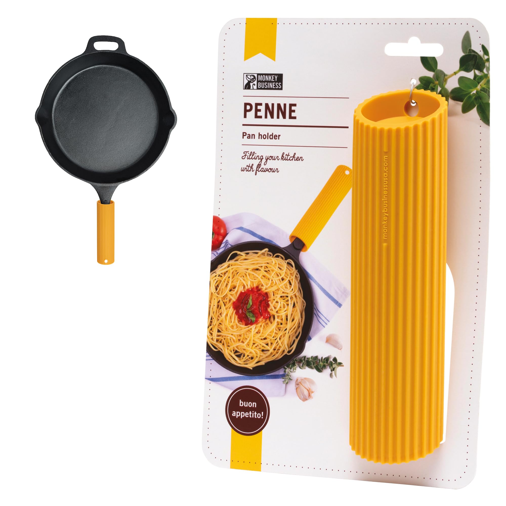 Monkey Business protector de mango en forma de penne para agarre seguro.