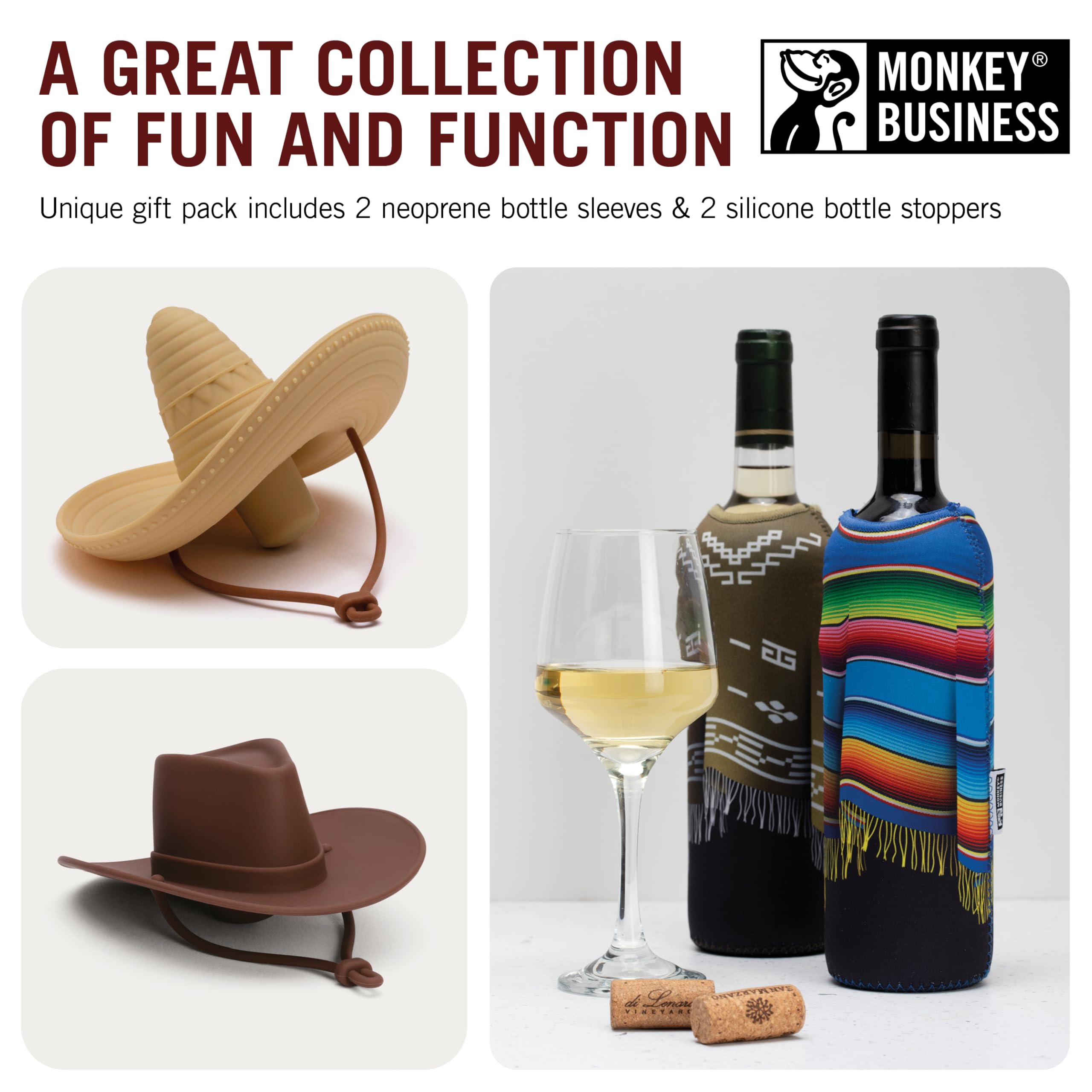 Monkey Business tapa silicona sombrero sella y conserva el vino.