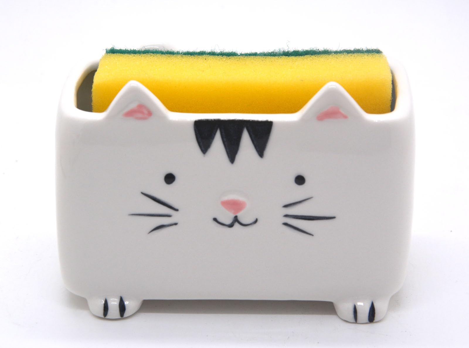 MONMOB portaesponjas gato cerámica, ideal para encimera ordenada y seca.