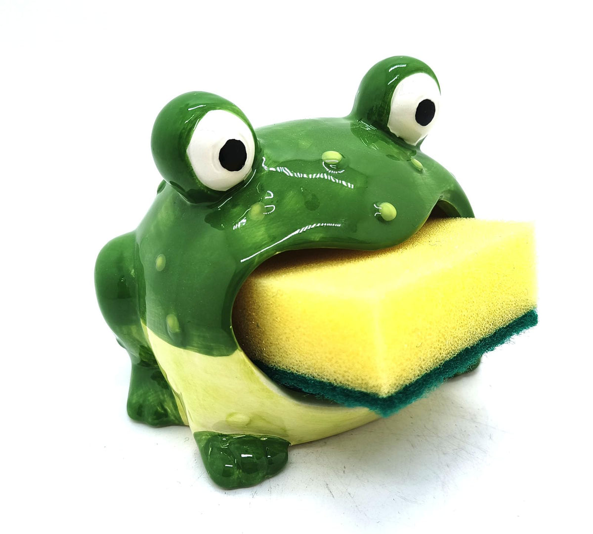 MONMOB porta-esponjas de rana cerámica junto al fregadero, solución práctica para la cocina.