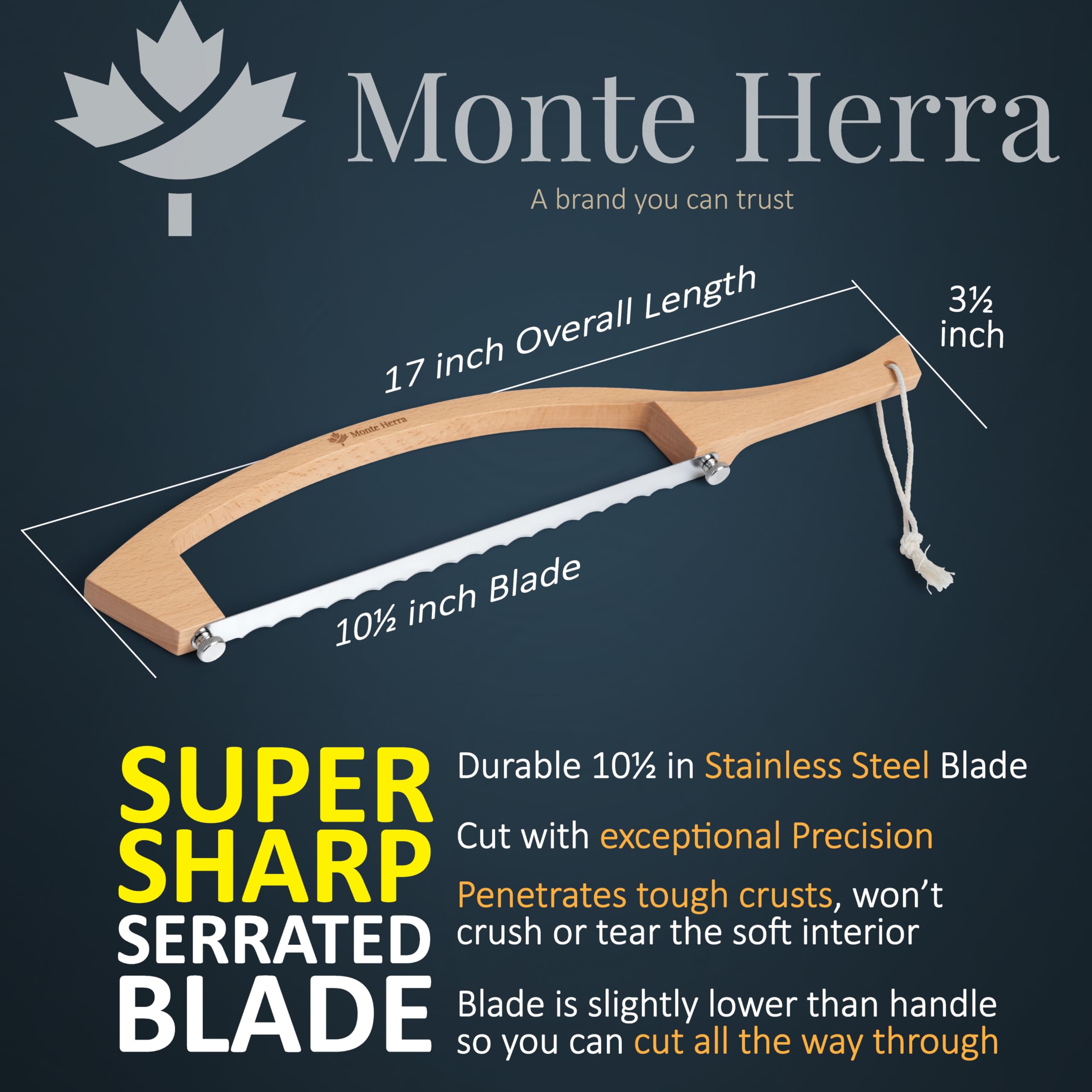 Cuchillo MonteHerra de acero inoxidable serrado para rebanar pan y baguettes.