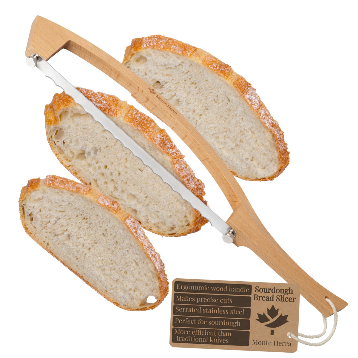 Cuchillo MonteHerra para pan, madera de haya en una pieza para cortes precisos.