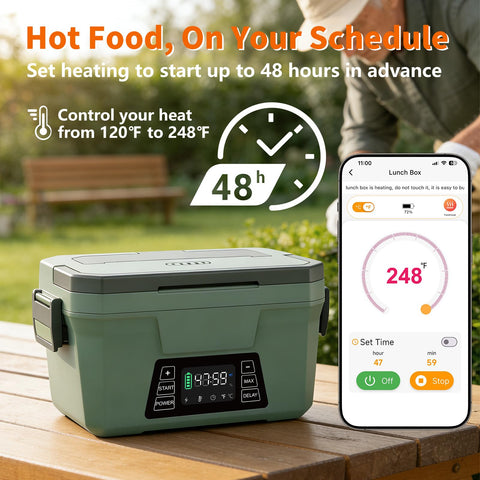 Monteka almuerzo eléctrico con control por aplicación para programar comidas.
