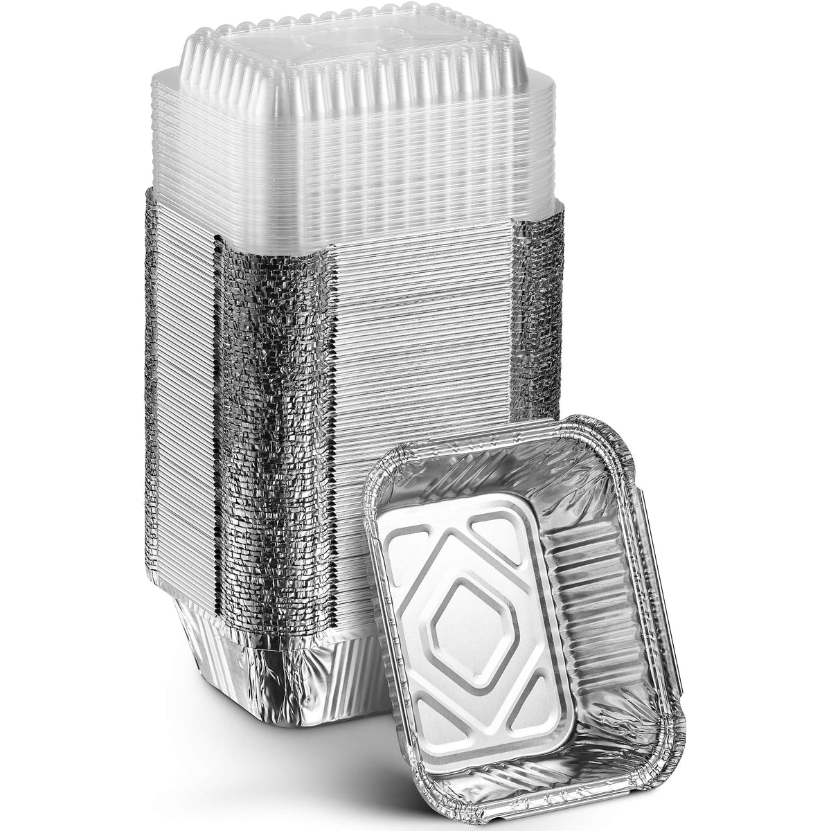 Montopack bandeja desecho de aluminio 5x4 con tapa clara para sellar frescura durante el transporte.