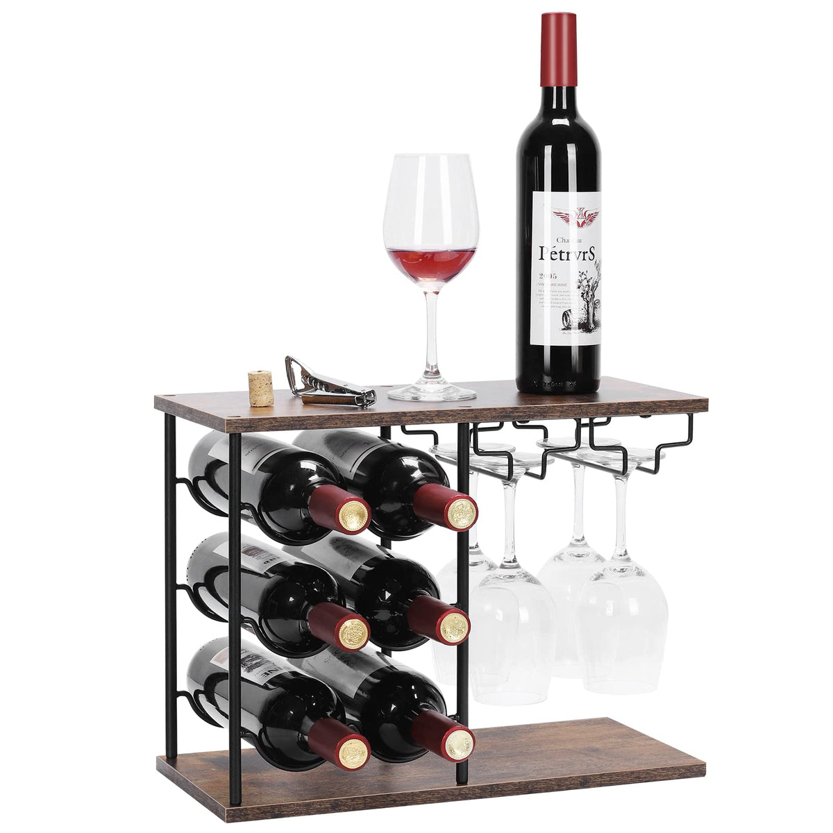 MOOACE botellero de mesa con espacio para 6 botellas y 4 copas, ideal en barra.