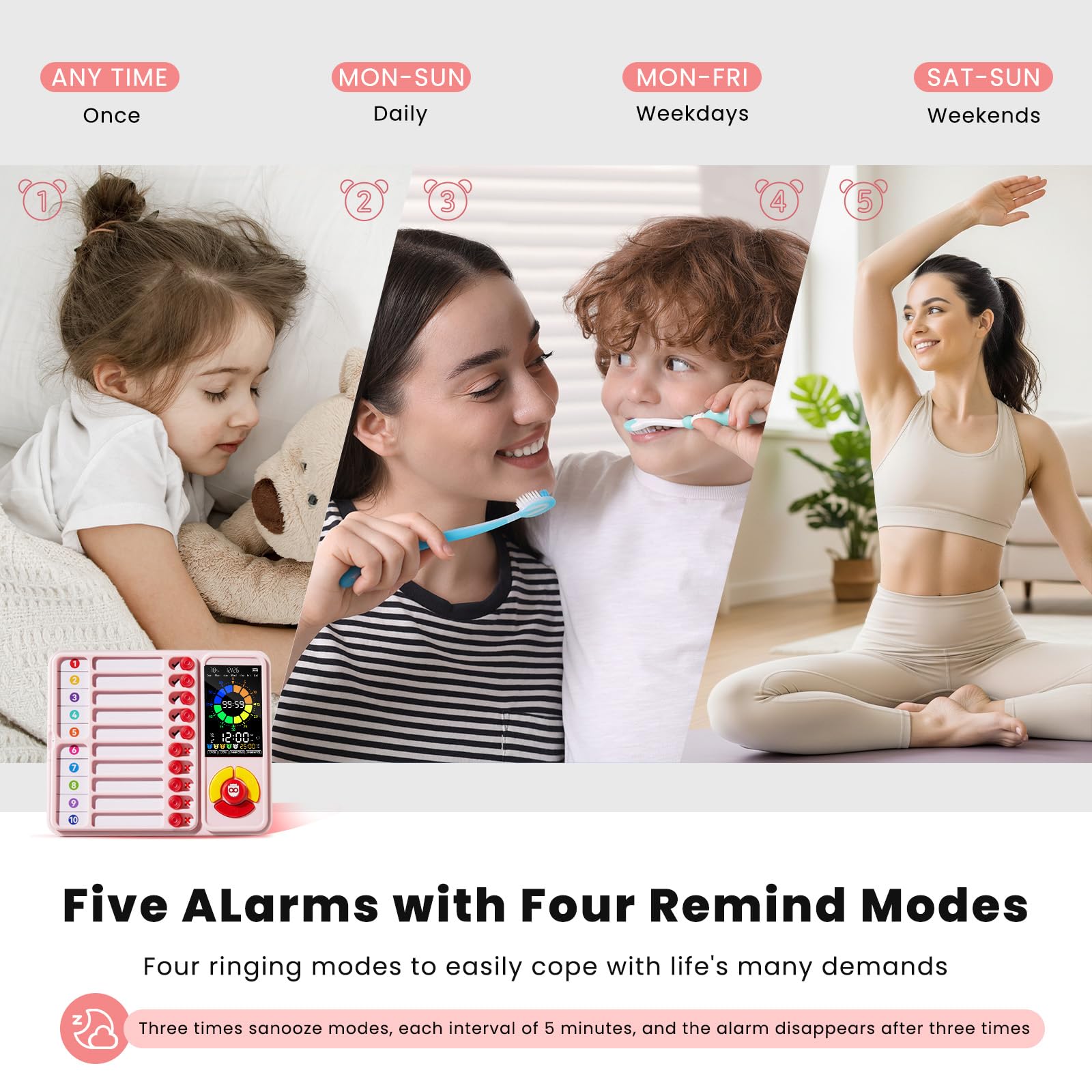 Mooking alarma 5 niveles, ajustes para recordatorios útiles.