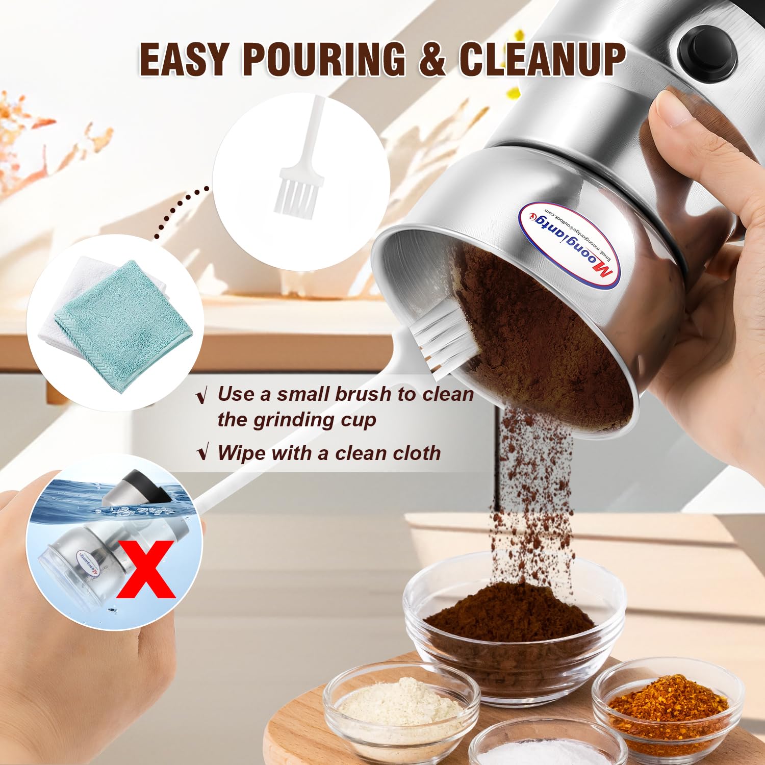 Uso multifuncional Moongiantgo para granos, especias y café.