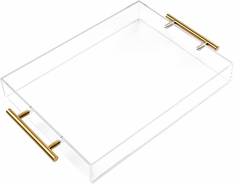 Moonlit Pond bandeja acrílica 12x12 con manijas doradas para servicio elegante