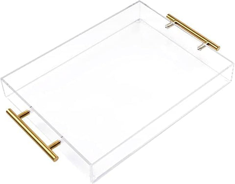 Moonlit Pond bandeja acrílica transparente 12x16 con asas doradas para servir con estilo