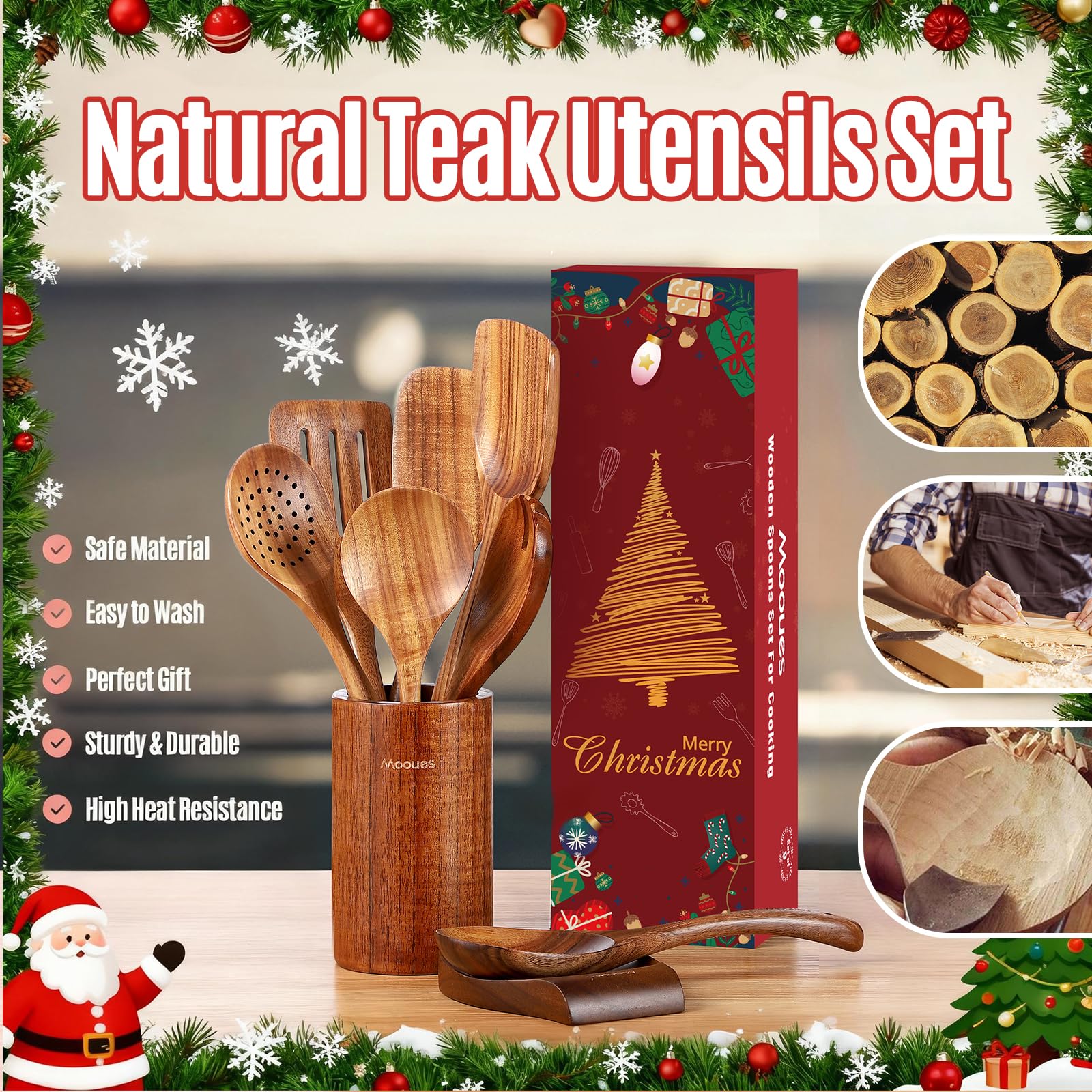 Cucharas Mooues de madera de teca para cocinar