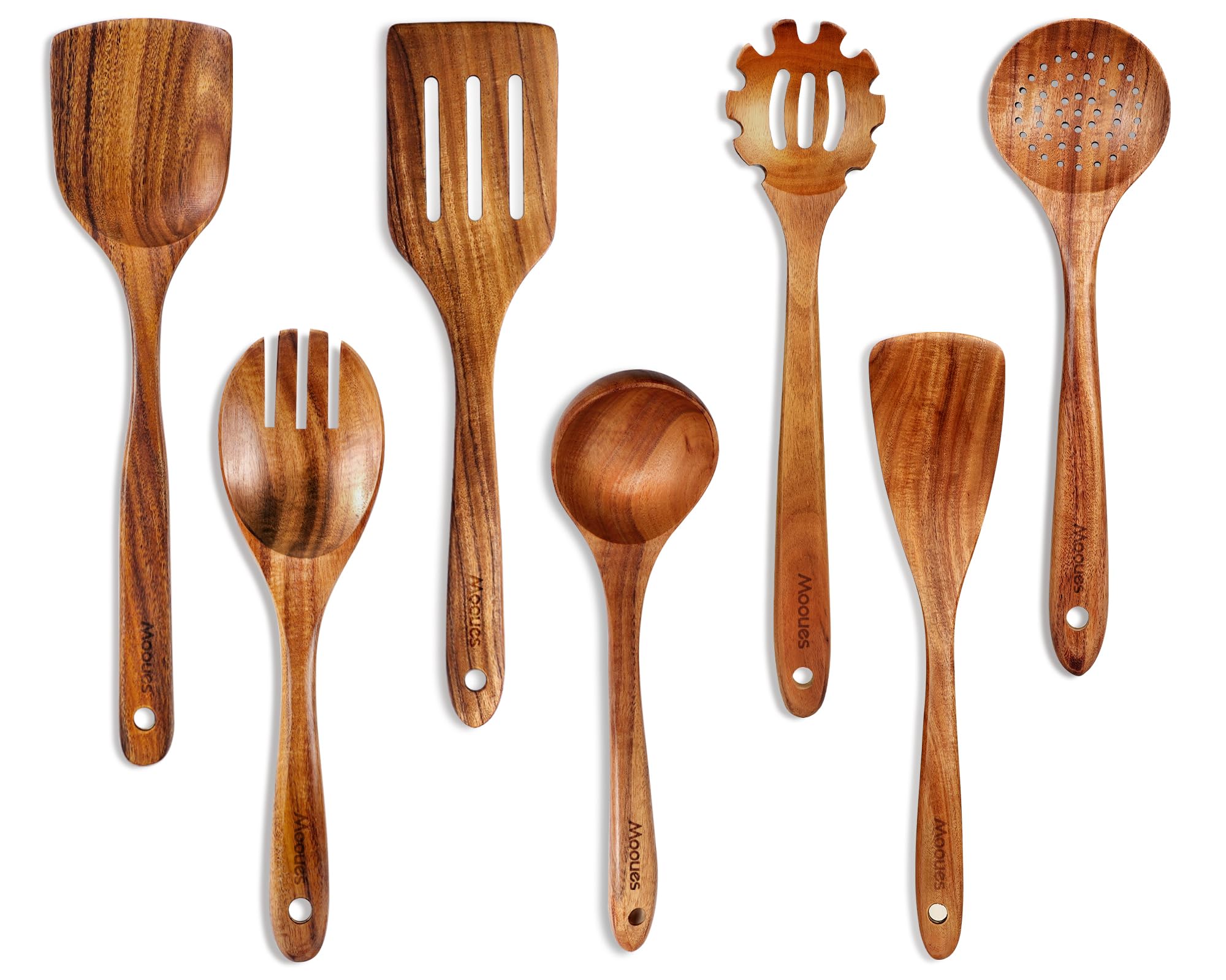 Mooues cucharas de madera teca de 7 piezas para mezclar sin rayar sartenes.