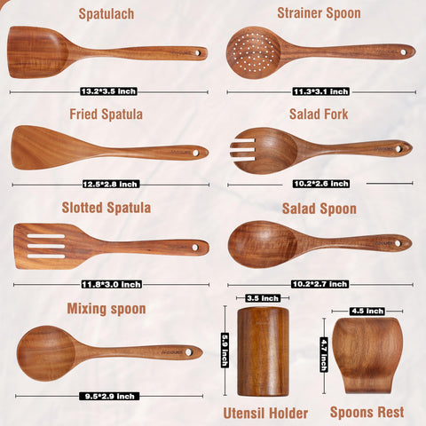 Mooues espátula plana de teca natural, suave al tacto y resistente.