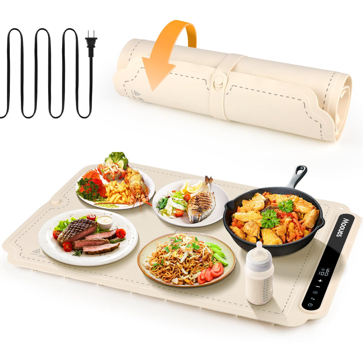 Mooues esterilla calentadora de alimentos, visión de superficie completa para mantener la comida caliente.