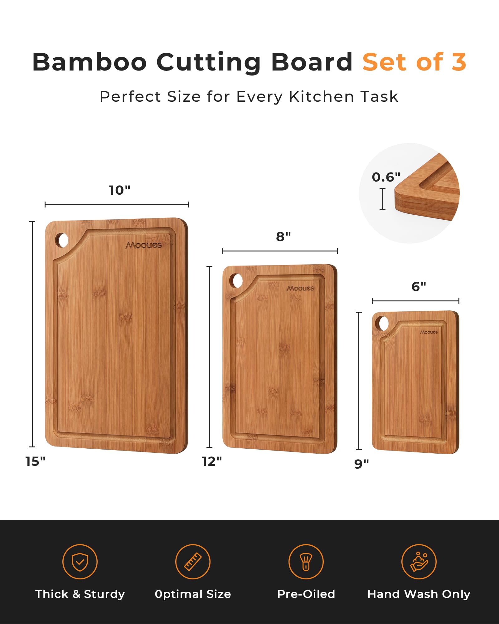 Tabla Mooues bambú con agujeros para colgar, almacenamiento práctico.