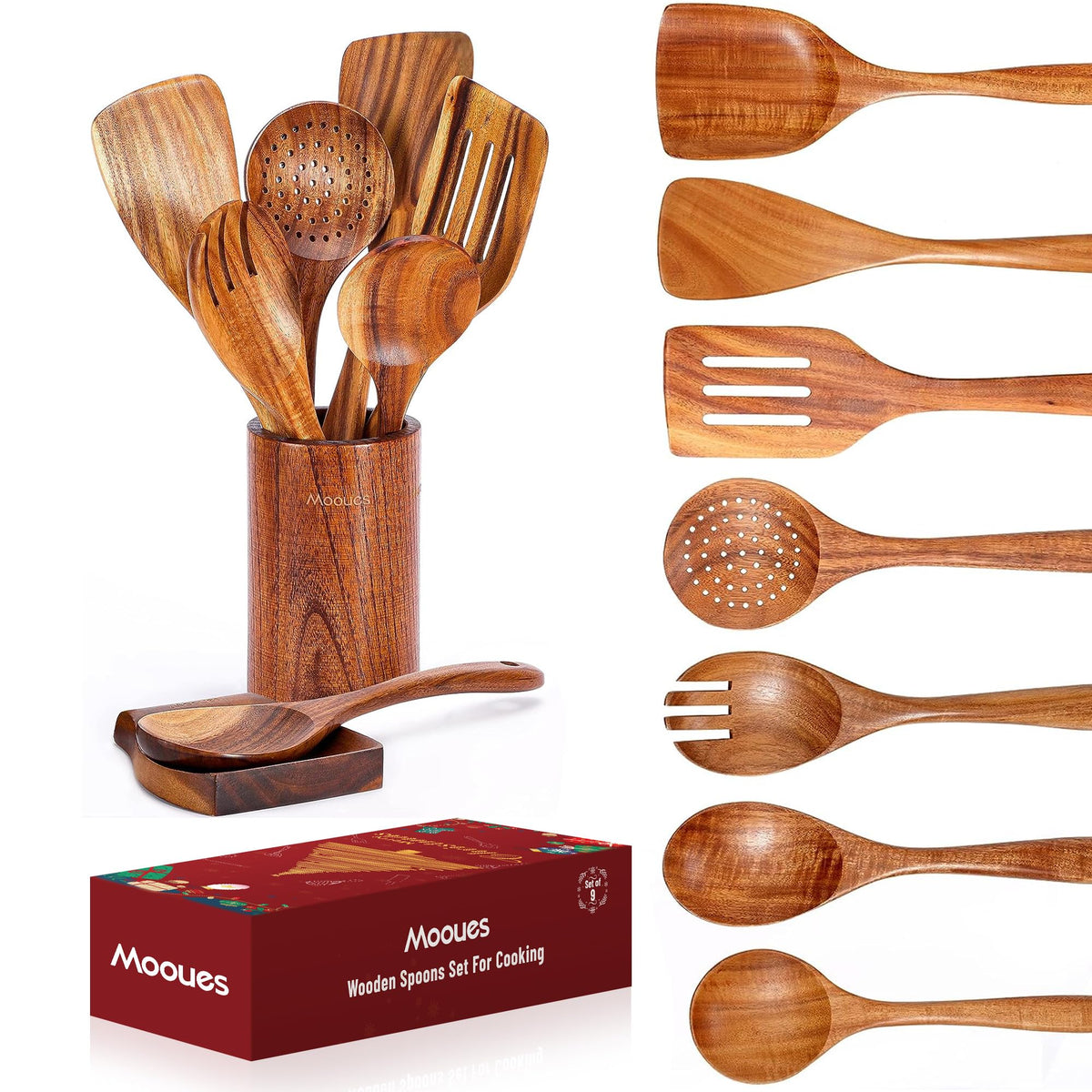 Juego Mooues de utensilios de madera de teca, duraderos para uso diario en la cocina