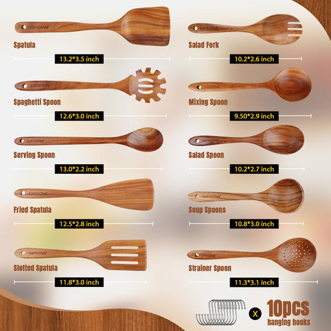 Mooues utensilios teca mango ergonómico, agarre cómodo en largas cocciones