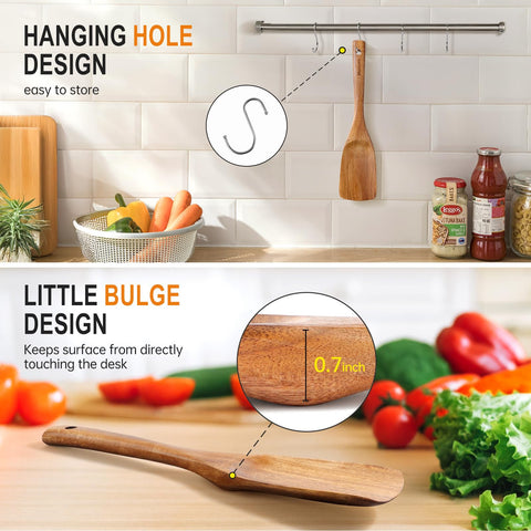 Mooues utensilios de teca premium para batir, mezclar y raspar sin rayar.