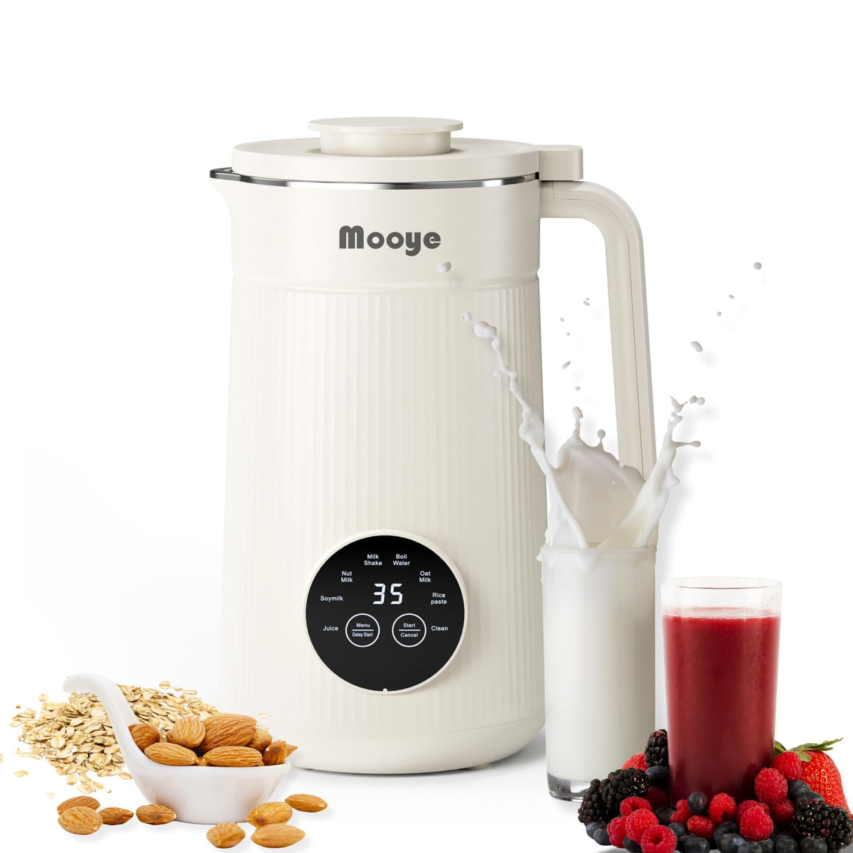 Mooye 8 en 1, vista frontal de la máquina para leche vegetal lista para usar