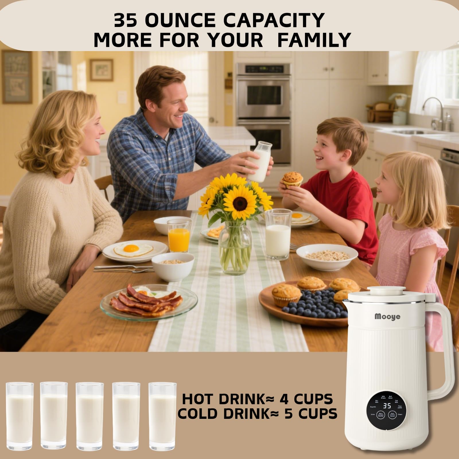 Jarra de 1 litro para porciones familiares, ideal para desayunos