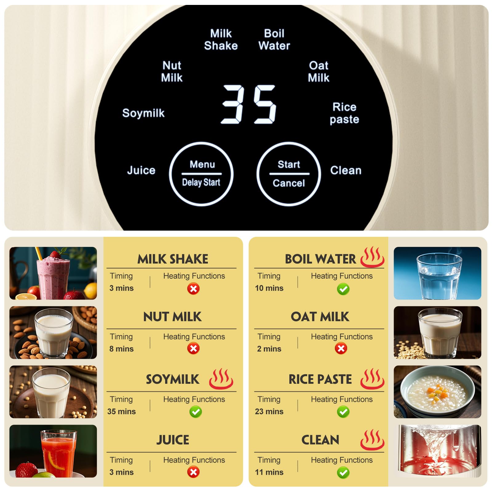Pantalla y modos frío/caliente de Mooye para opciones rápidas de bebidas