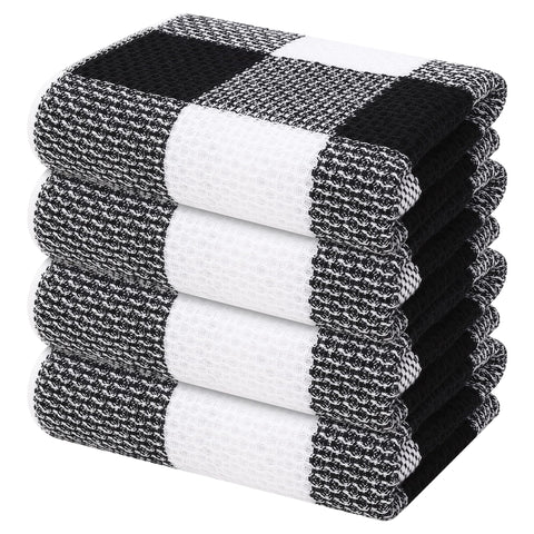 Toalla Mordimy con diseño waffle negro-blanco, suave y absorbente para secar platos