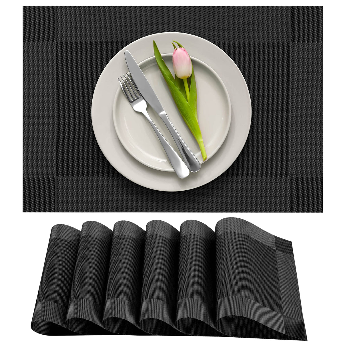 Manteles More Decor negro, conjunto de 6 para comedor, protección del calor.