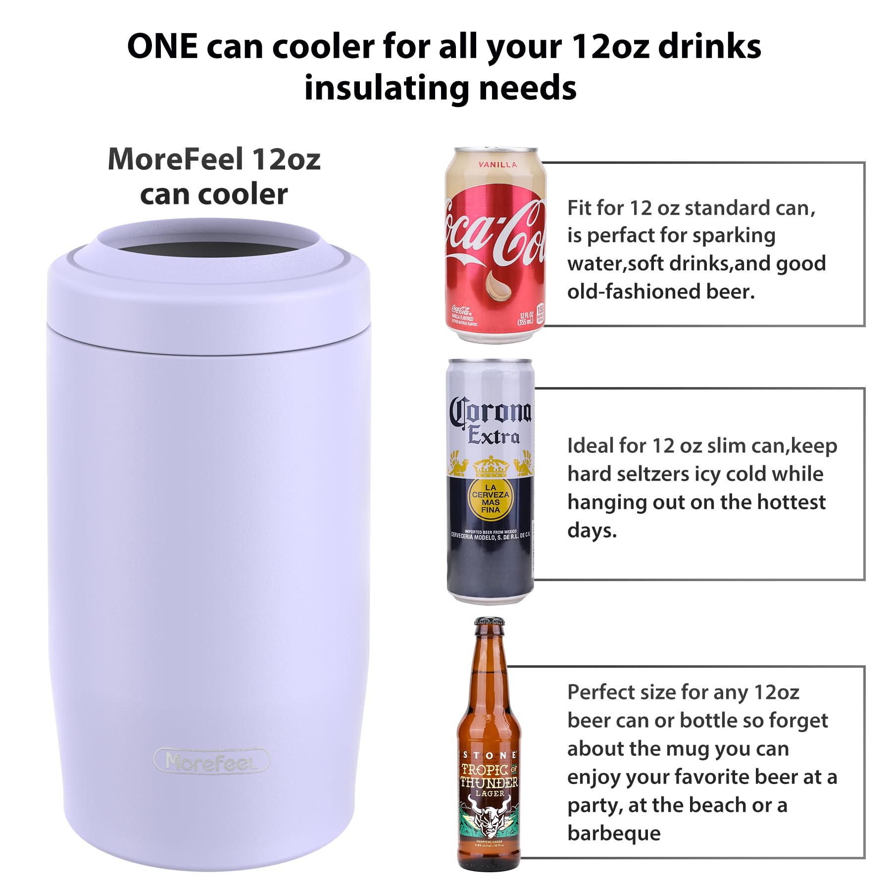 MoreFeel 4-en-1 para botella de cerveza lavanda polvoriento, mantiene la temperatura.