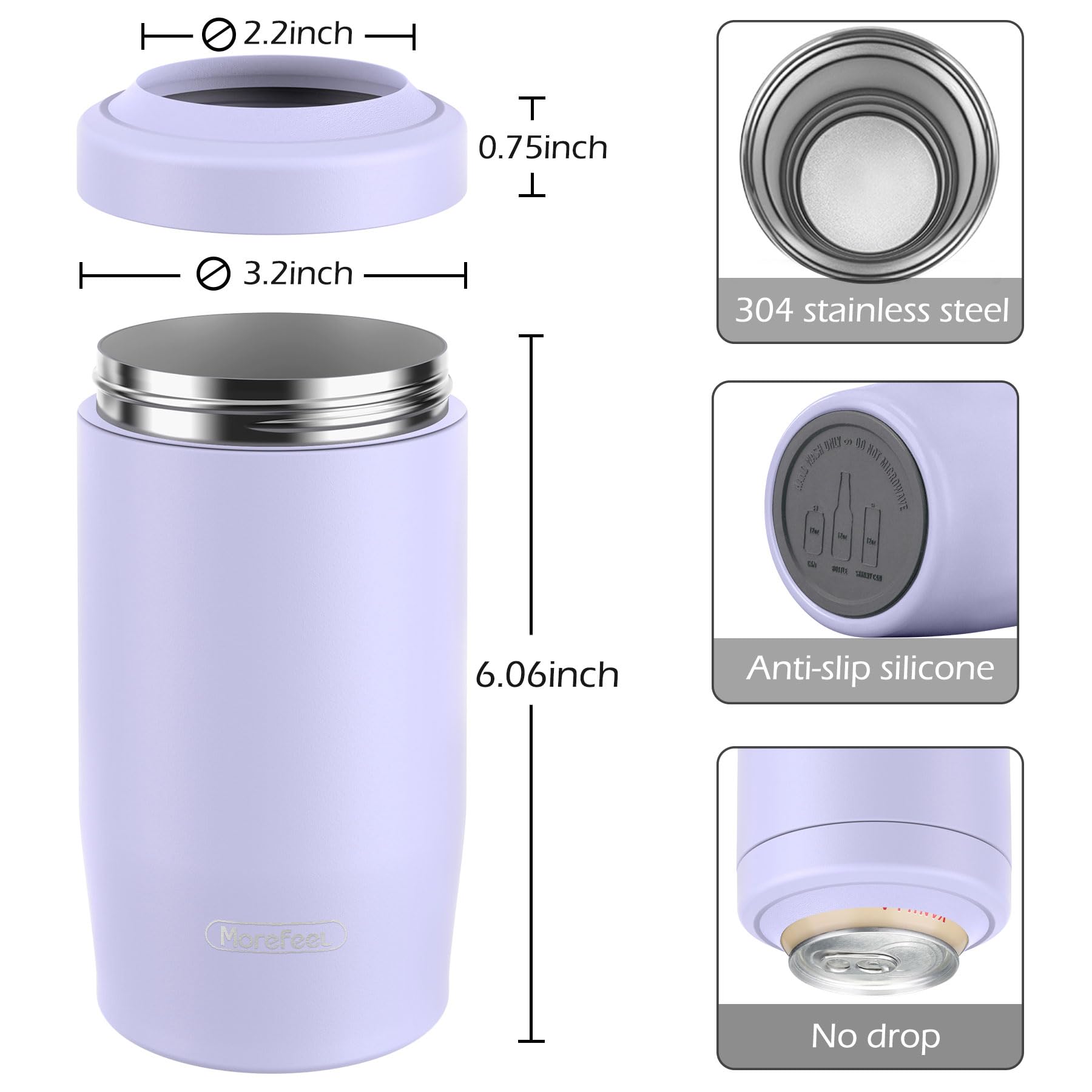 MoreFeel 4-en-1, taza térmica 13-4oz lavanda, uso prolongado.
