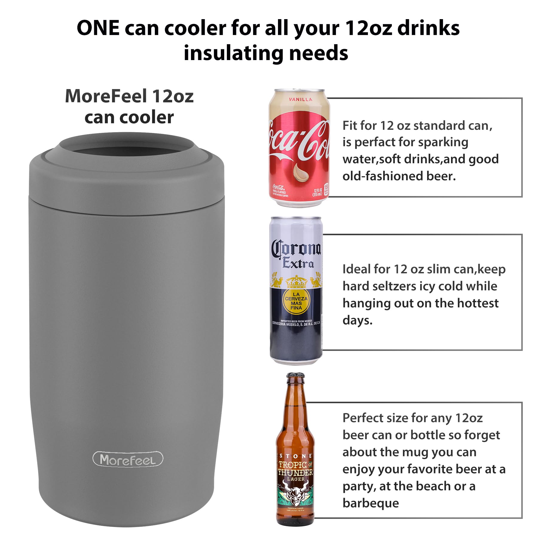 MoreFeel compatible con latas y botellas de 12 oz para múltiples bebidas.