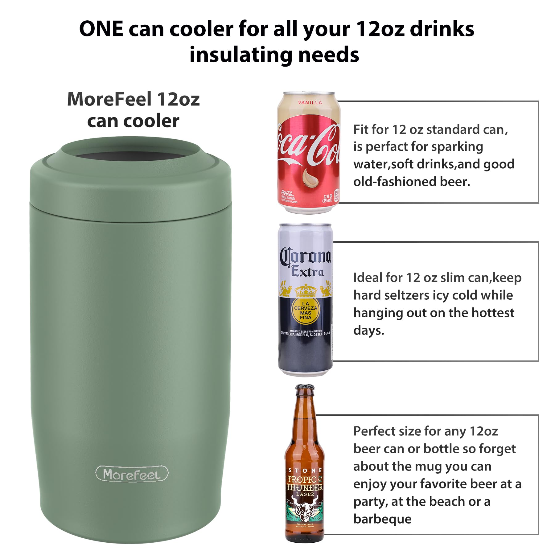 MoreFeel diseño compacto para todas las latas de 12 onzas.